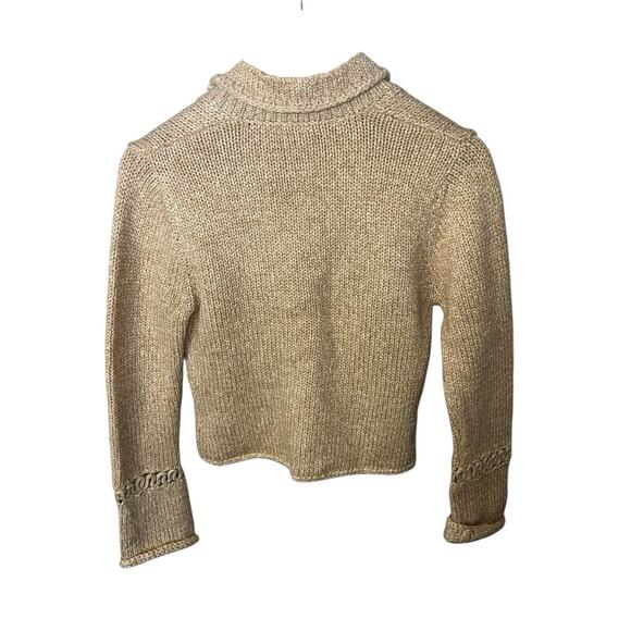 Powwow Natural Fibers Cotton Wool Tan Knit Sweater Cardigan Sz Small Amazing - Picture 2 of 8